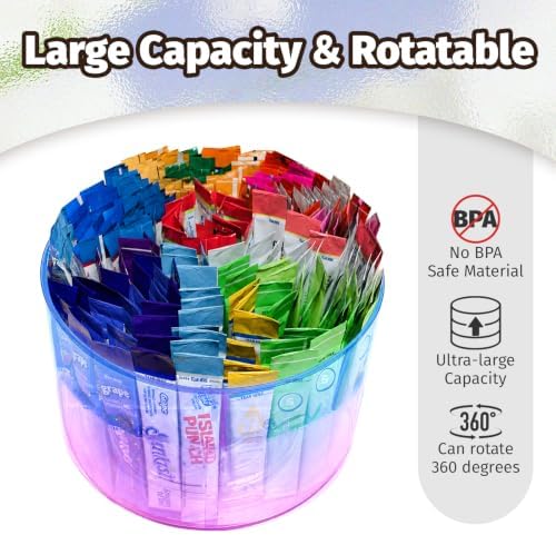 Drink Packet Organizer, Lazy Susan Gradient Drink Mix Organizer, Acrylic Water Drink Packet Holder with 4 Compartments f