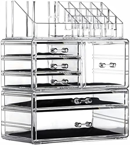 Cq acrylic 3 Pack Clear Makeup Organizer Countertop, Stackable 6 Drawers Skincare Organizer,Cute Skin Care Organizer for