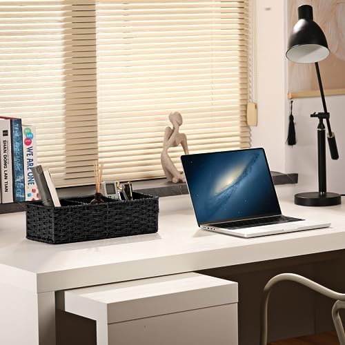 Vagusicc 3 Section Wicker Storage Basket, Hand-Woven Paper Rope Wicker Baskets for Organizing, Toilet Tank Basket, Black