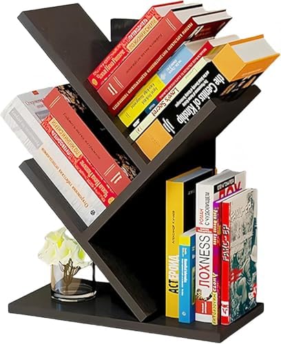 Godferyxin Tree Bookshelf, 3-Tier Wood Small Bookshelf and Mini Bookcase for Office, Home or School Desk Book Shelf for 