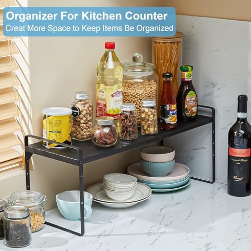 15.5 to 25.5 Inch Kitchen Cabinet Shelf Organizers, Adjustable Kitchen Counter Shelf Organizer, Set of 4 Expandable Coun