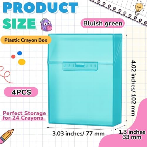 Clabby 4 Pcs Clear Plastic Crayon Boxes Hold 24 Count, Teal