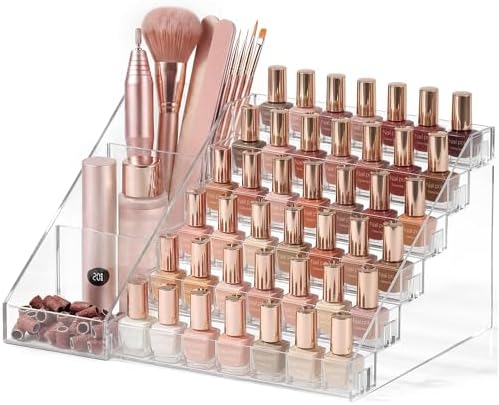 HBlife 6 Tier Nail Polish Organizer with Nail Supplies Organizer, Quick Assembly Clear Acrylic Nail Polish Holder Displa