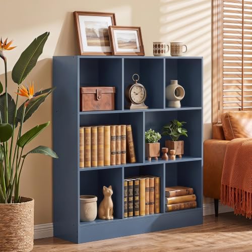 YAHARBO 3 Tier 8 Cube Horizontal Bookshelf,Low Bookcase - Sleves,Dark Blue