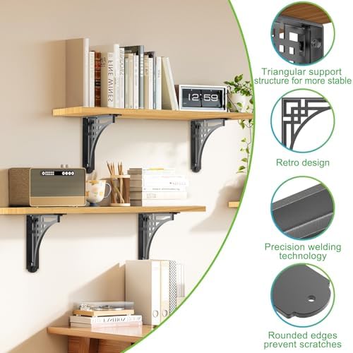 Dolibest 8 Inch Heavy Duty Shelf Brackets, 5MM Thickness L- Bracket , Metal Floating Shelf Bracket, Wall Shelf Bracket &