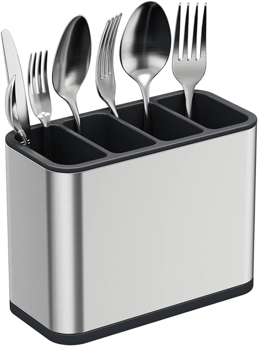 TESOT Silverware Caddy Utensil Caddy Spoon Holder with 4 Divided Compartments, Sturdy Stainless Steel, Rust Proof