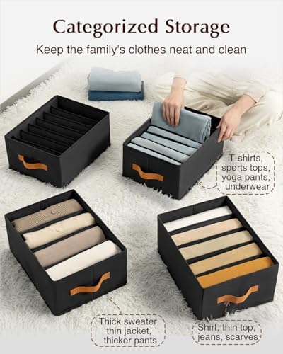 Homsorout Clothes Organizers and Storage - 4/5/7 Grids Fabric Jeans Organizer with Handles, Foldable Closet Organizers D