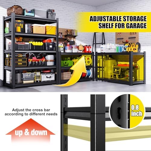 Set of 2 Garage Shelving-2050 lbs 5 Tier Storage Shelves,Adjustable Heavy Duty Metal Shelving Unit and Storage Large Rac
