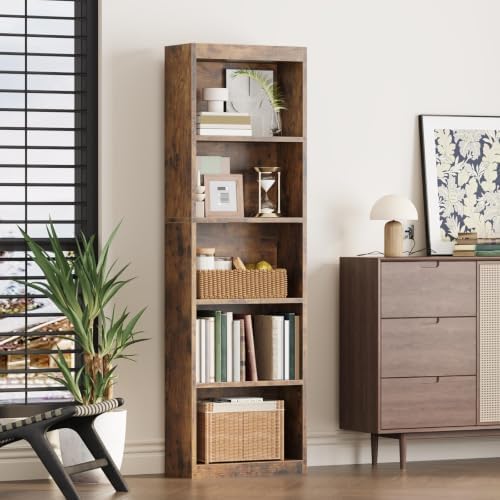 ALISENED 68.6“ Tall Bookcase, Bookshelf Open Storage 5 Tier Shelves,Brown