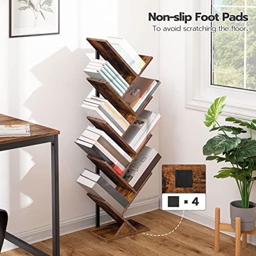 HOOBRO Tree Bookshelf, 9-Tier Bookcase Wooden Shelves, Floor Standing Storage Rack, for Display of CDs, Books in Living 