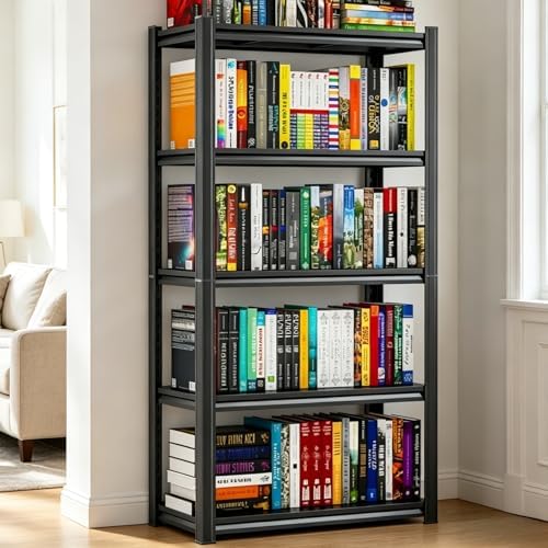 Modern 5 Tier Bookshelf, 71"H Adjustable Bookcase with Steel Frame and Metal Shelves, Utility Shelf Organizer, 1500LBS D