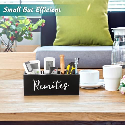 DRASTAR Remote Control Holder, Wood TV Remote Holder, Remote Storage Caddy, Remote Control Organizer (Black, 3 Slots)