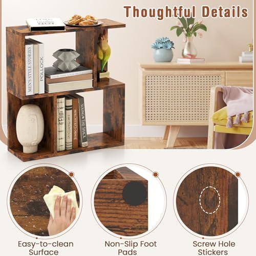 Tangkula 3 Tier Geometric Bookshelf, S Shaped Open Bookcase with Storage, Home Office Decor, Freestanding Wood Display S