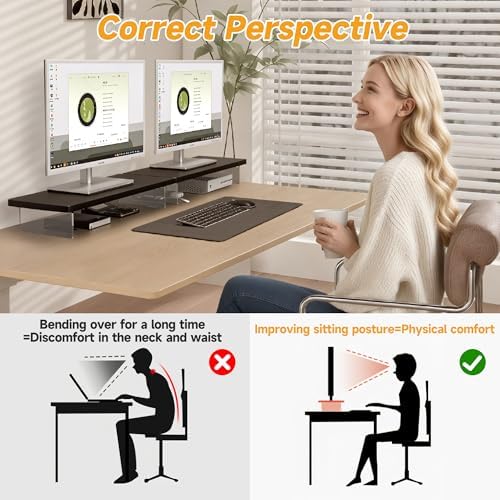 Computer Monitor Stands, Wood & Acrylic Computer Monitor Stand, Desk Monitor Stand Underneath Storage For Office, Home, 