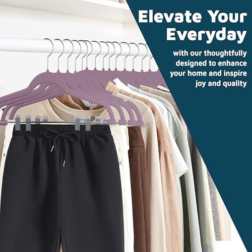 Lifemaster Velvet Skirt Hangers – with Adjustable Clips, 360 Degree Swivel Hook, and Non-Slip Shoulder Notch, Holds Up to 10 lbs, for Organizing Skirt, Pants, Dress, and Clothes, Pack of 30, Purple
