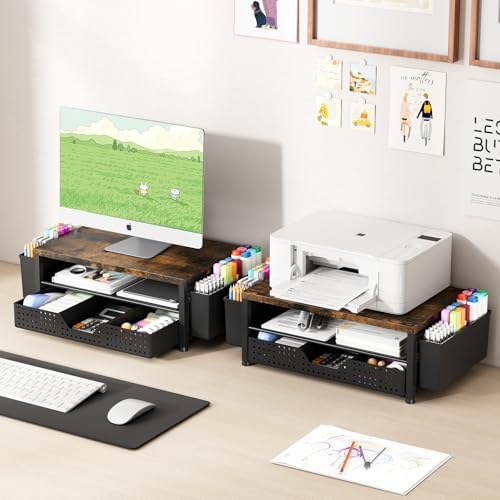 OPNICE Desk Organizers and Accessories, Computer Monitor Stand Riser with Drawer and 2 Pen Holders, Printer & Laptop Sta