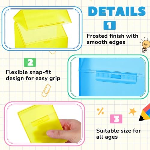 Clabby 2 Pcs Clear Plastic Crayon Boxes Hold 24 Count, Blue,Yellow