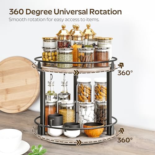 YATINEY Lazy Susan Organizer, Rotating Spice Rack, 2 Tier Spice Turntable Organizer, Industrial Turntable Spice Holder, 