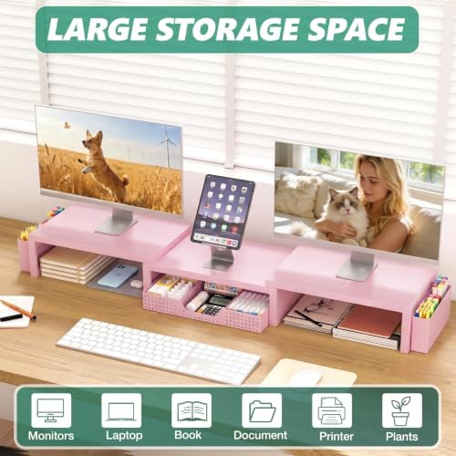 OPNICE Desk Organizer and Accessories, Computer Monitor Stand Riser with Drawer and 2 Pen Holders, Laptop Stand, Office 