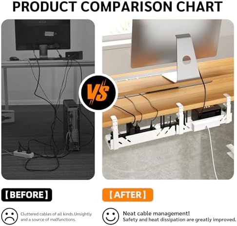 CABTE Under Desk Cable Management Tray with Power Outlet