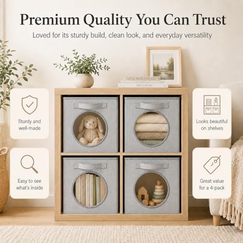 Fabric Storage Cubes with Mesh Window, 11'' Cube Storage Bin, Gray, 4 Pack