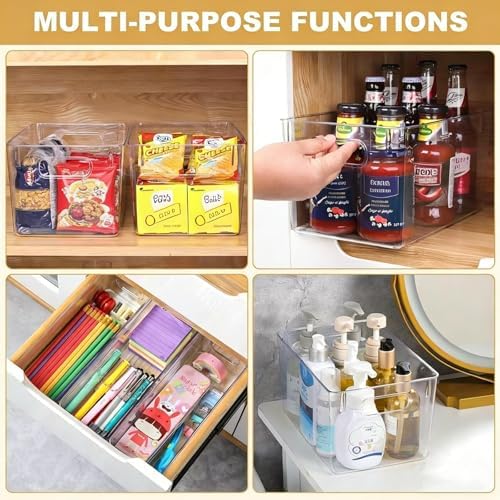 Set of 8 pantry organizers and storage, Clear Plastic Storage Bins for Kitchen Organization, Freezer Storage, Home Edit 