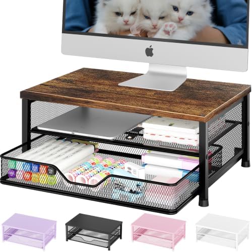OPNICE Computer Monitor Stand Riser, Desk Organizer with Drawer, Printer & Laptop Stand, Office Desk Accessories & Works