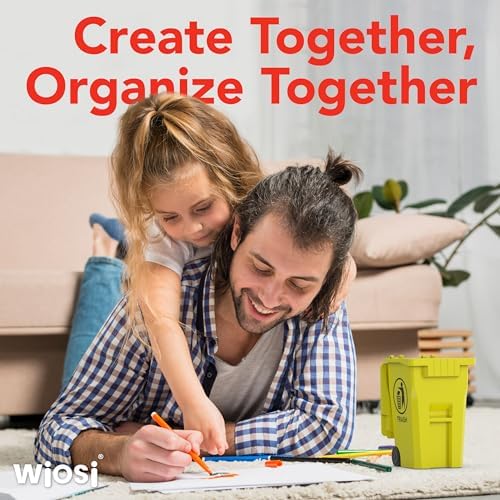 Wiosi Mini Trash Can Pencil Holder for Desks, Red/Yellow