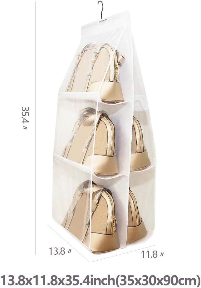 DIOMMELL Hanging Handbag Organizer Storage Holder Purse Hanger Bags for Closet with 6 Larger Pockets, White