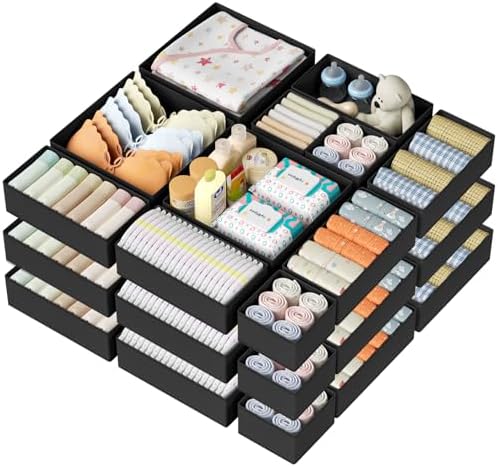 DIMJ Drawer Organizer Clothes Storage - 24 Pack Baby Dresser Organizer for Nursery, Foldable Closet Drawer Organizer Bins for Bedroom Organization, Fabric Storage Dividers for Socks, Underwears, Bras