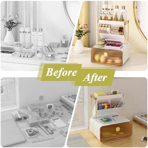 FOLLOWIN 3 Tier Makeup Organizer With Drawer, Bathroom Counter Organizer