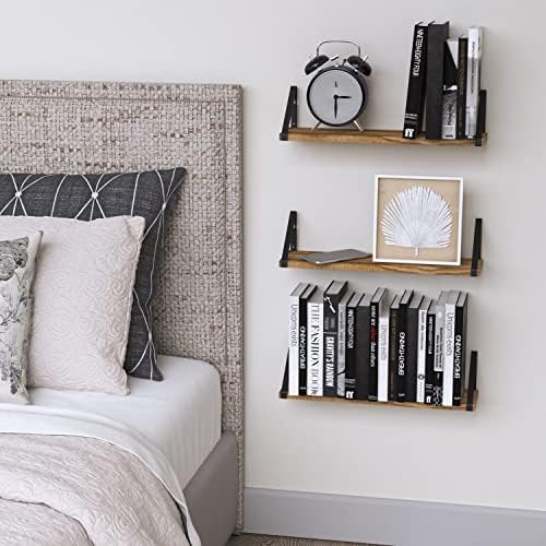 Wallniture Ponza Floating Shelves for Wall, Laundry Room and Bathroom Storage Shelf Unit Set of 3, Natural Burned Rustic