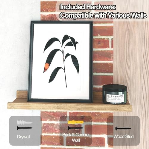 Oak Floating Shelves for Wall Decor, 16 in Shelf with Lip, 2 Set