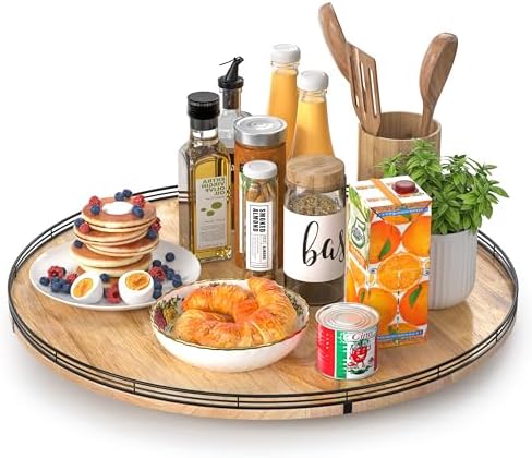 AMH 24-Inch Extra Large Farmhouse Oak Lazy Susan Organizer