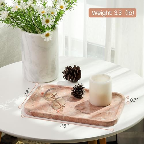 Karibiber Marble Vanity Tray, Bathroom Tray for Countertop, Decoration Dresser Organizer, Perfume, Jewelry Holder, Red S