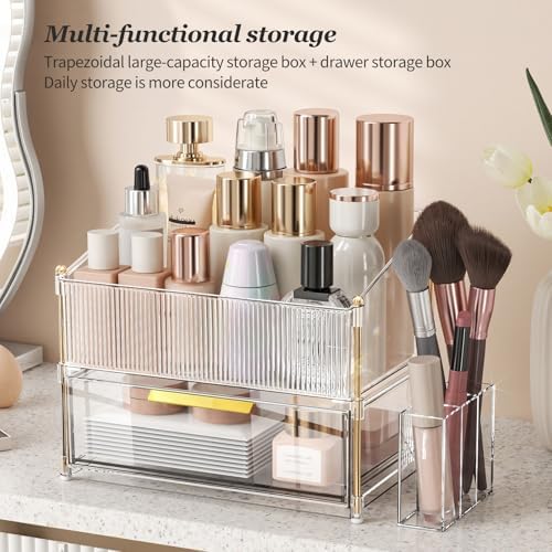 INVSSENE Stackable Makeup Organizer Countertop, Storage Perfume Skincare Cosmetic Lipstick Face Mask Makeup Brush Palett