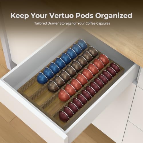 for Nespresso Vertuo Capsules Bamboo Coffee Pod Drawer Organizer