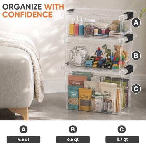 Superio 8.7 Quart Clear Plastic Storage Boxes with Lids, Stackable Organizer Containers, BPA-Free Storage Bins for Home,
