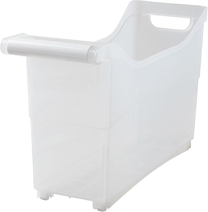 Storage Bin with Handle and Rolling Wheels for Kitchen Organization Plastic - White