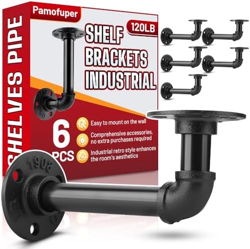 6 Pack Shelf Brackets for 7-14 in Floating Wooden Board Pipe Shelf Brackets