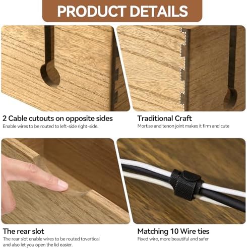 KIRIGEN Wooden Cable Management Box Set of 2, Cord Organizer, Brown