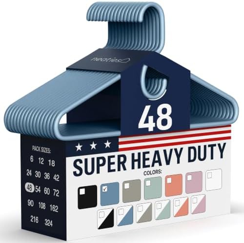 Super Heavy Duty Clothes Hangers 48 Pack – Made in the USA - 10lb Capacity, Thick Plastic Hangers for Pants, Coats, Jackets, Jeans and Adult Clothing – Blue