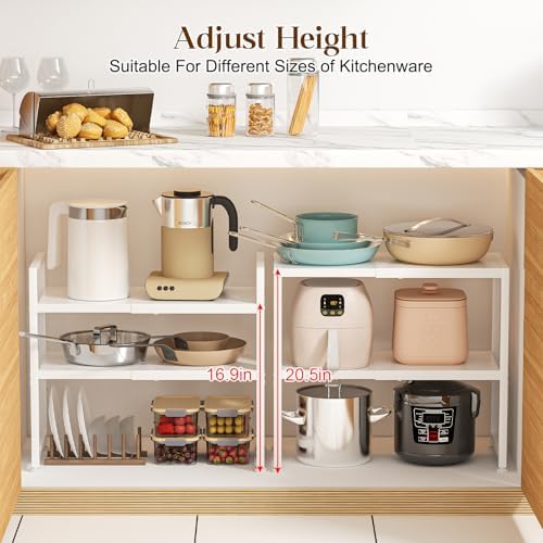 2-Tier Expandable Kitchen Storage Shelf,150LBS Heavy Duty Metal Shelving Units For Small Appliance,Adjustable Pots and P