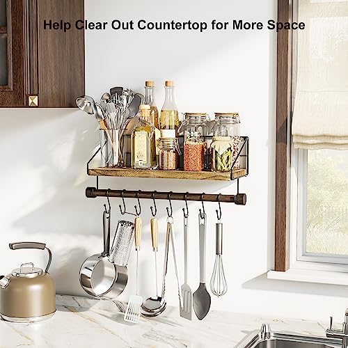 Alsonerbay Floating Shelf for Wall with Wooden Towel Bar, Carbonized Black