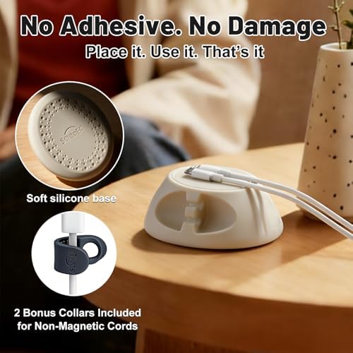 SOOoEC [N52 Ultra-Strong Snap-On Magnetic Cord Holder, Weighted Desktop Cable Organizer, Premium Liquid Silicone, No Col