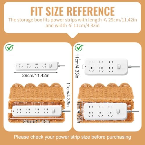 Scalloped Edge Handmade Cable Management Box, Elegant Plastic Rattan Cable Organizer, 2 Open Slots Sturdy Cord Hider Box