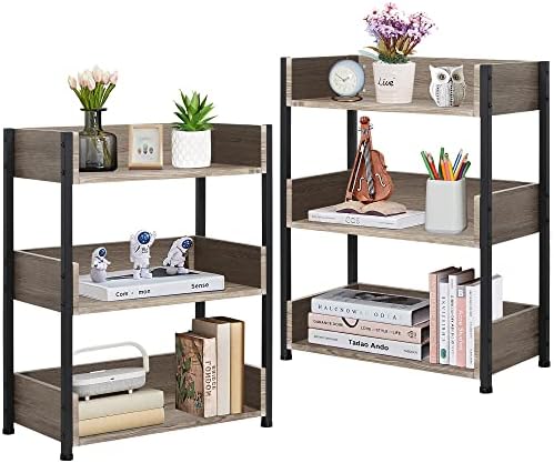 VECELO Bookshelf,Small Bookcase,3-Tier Storage Organizer,Industrial Shelving Unit for Living Room,Classroom,Office,Dormi