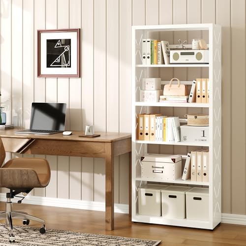 SteeLoong 5 Tier Bookcase,Metal Bookshelf with Adjustable Feet & Shelves