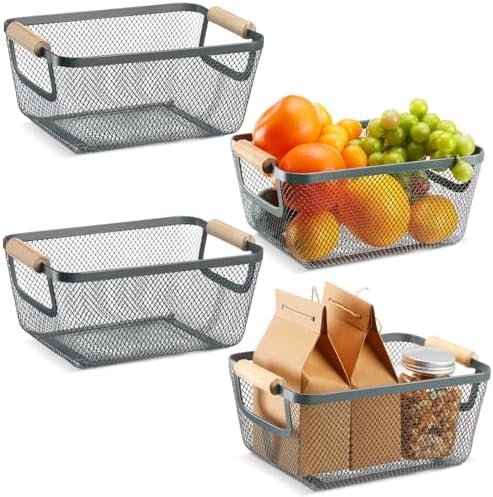 Ziliny 4 Pcs Mesh Wire Baskets for Organizing, Small, Dark Gray