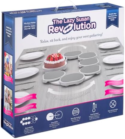 Light Gray- The Lazy Susan Revolution - The First Patented Lazy Susan Turntable Expandable for Rectangular & Oblong Tabl